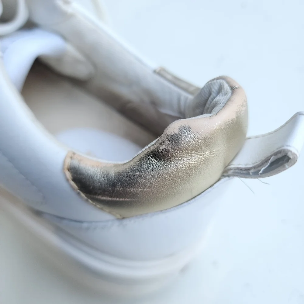 MICHAEL MICHAEL KORS Emmett White Gold Leather Sneaker Lace Up Ft221 Sz 8 M
